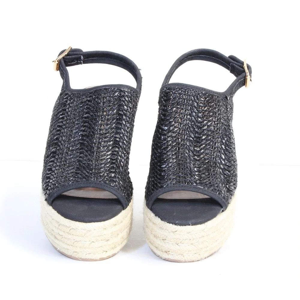 Steven By Steve Madden Black Slingback Buckle Courage Espadrilles Size 5.5